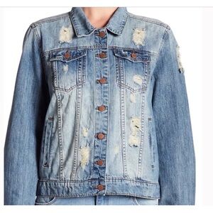 STS BLUE DISTRESSED DENIM JACKET OVERSIZED BOYFRIEND EDGY GRUNGE BLUE M